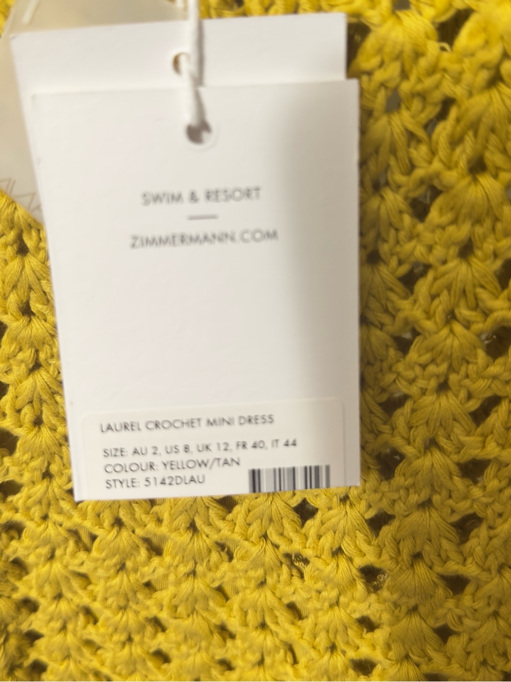 Zimmerman crocheted 🧶 Sleeveless Mini Dress in Mustard with Pink & Tan Trim - Picture 4 of 5